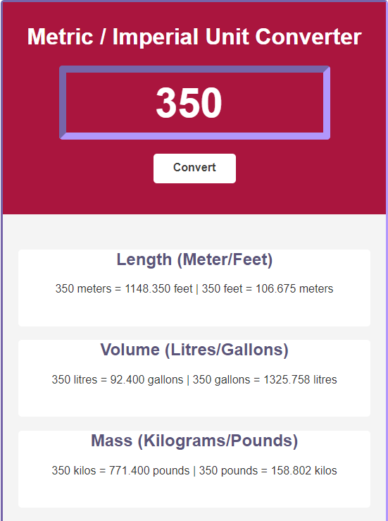 Metric / Imperial Unit Converter